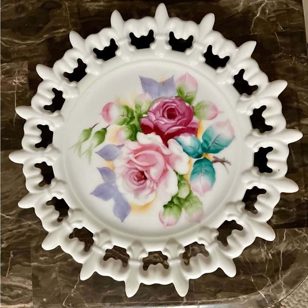 Vintage Lefton’s Collectible Hand Painted Floral Design Porcelain China Plate